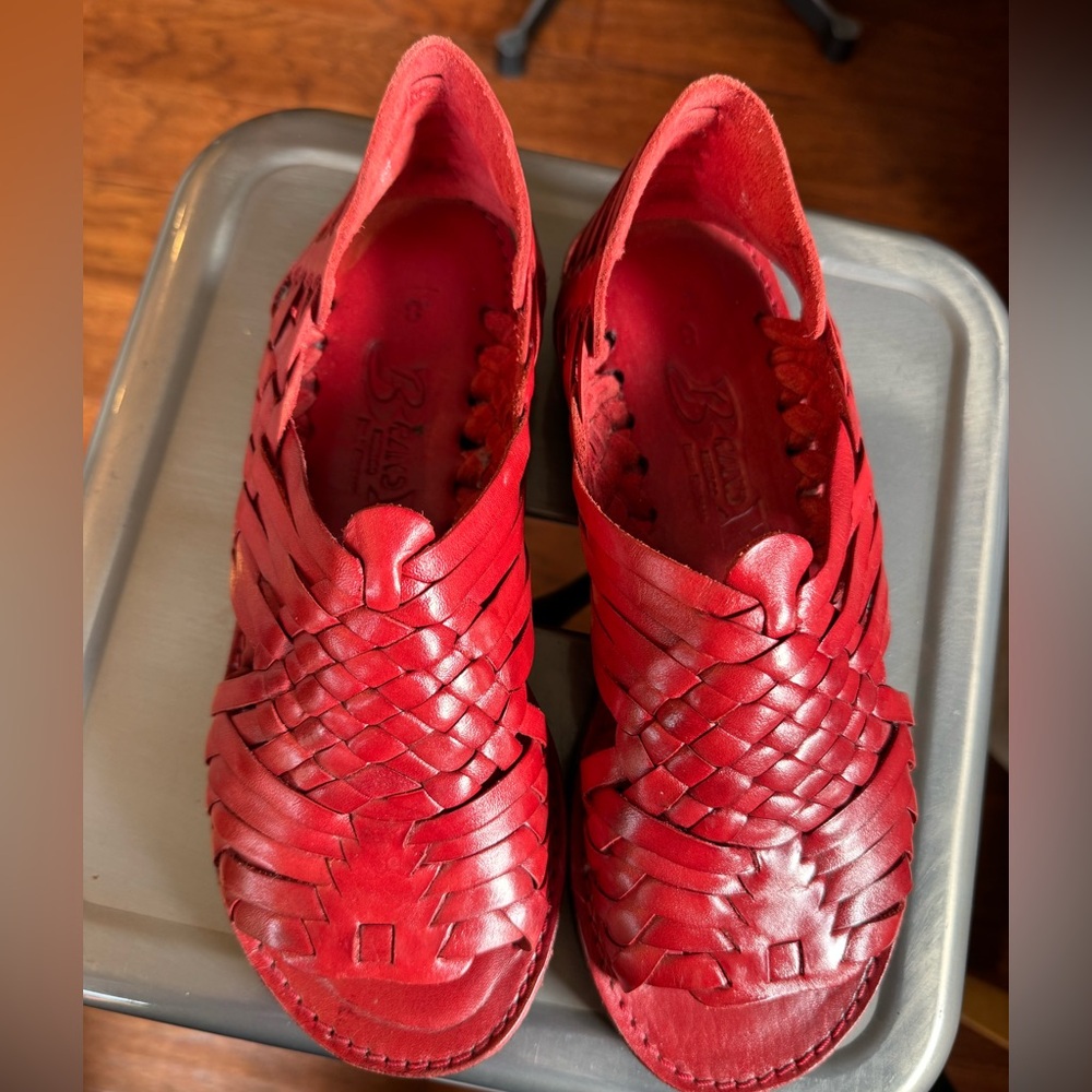 Brand X Red Woven Leather Sandals - Picture 3 of 6